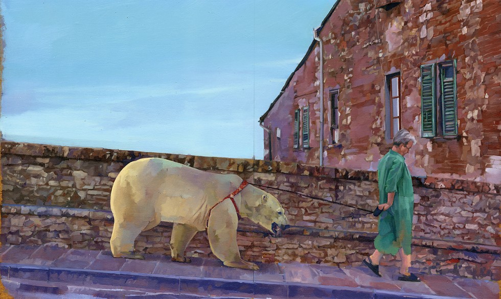 My Grandmother’s Polar Bear, Archil Pichkhadze, oil on wood, 24 by 18 inches, 2004