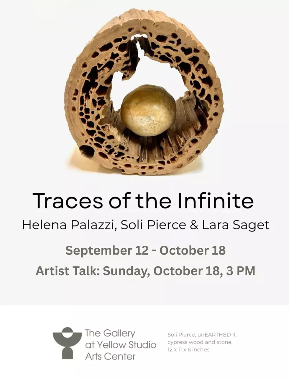 Soli Pierce, unEARTHED II, cypress wood and stone, 12 x 11 x 6 inches