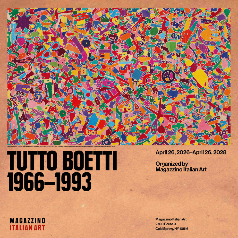 Alighiero Boetti, Tutto, c. 1988. Embroidery on fabric, 29 1_2 x 48 in. (72.4 x 121.9 cm).