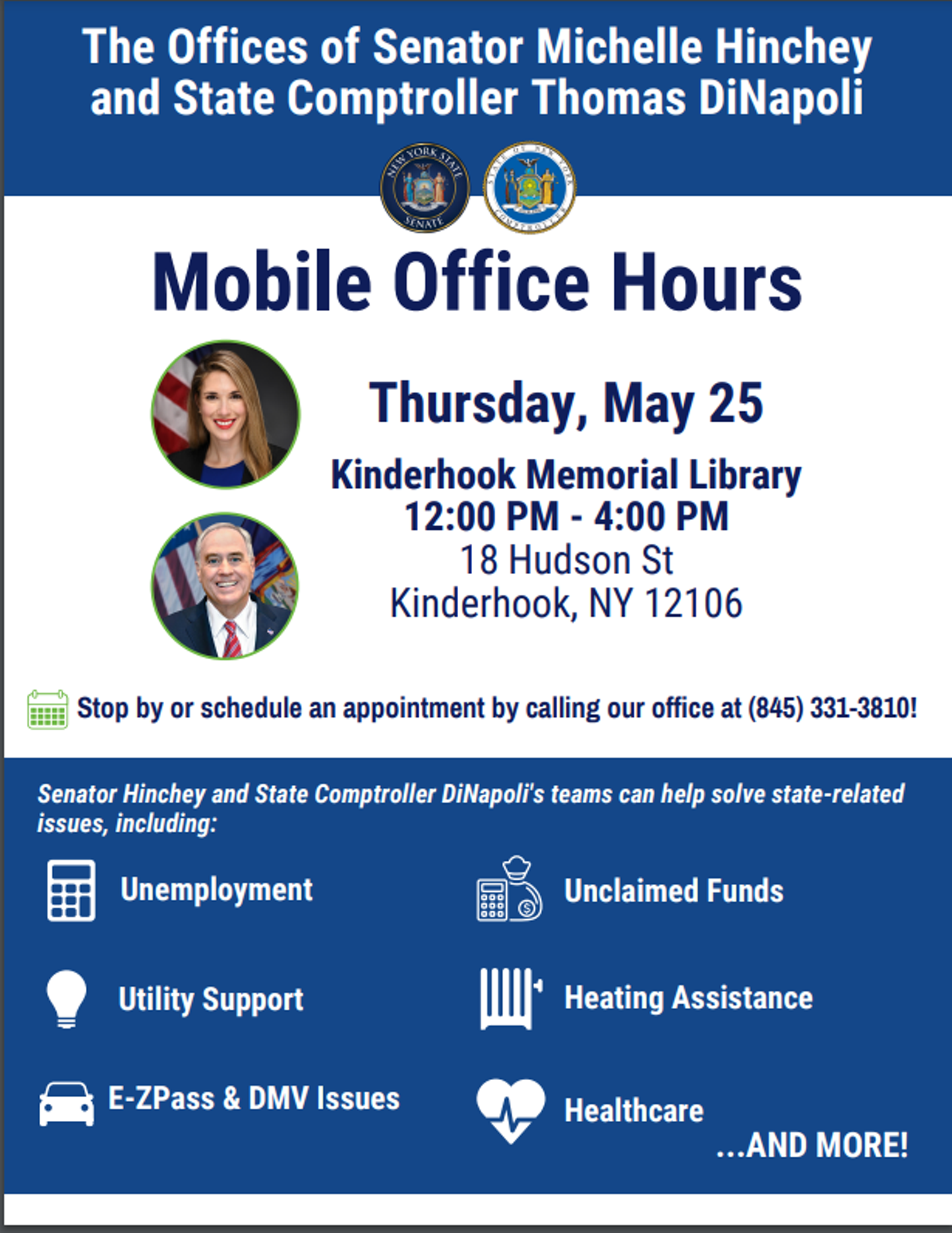 Senator Hinchey's Staff Office Hours - Kinderhook | Kinderhook Memorial Library | Government & Politics - Vimarsana News
