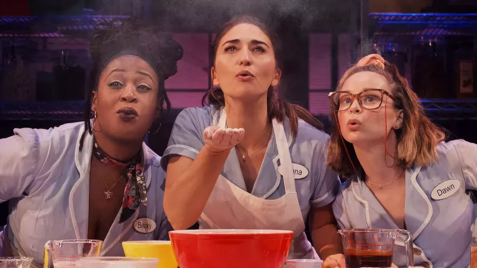 Charity Ang&eacute;l Dawson, Sara Bareilles and Caitlin Houlahan release a cloud of baking flour in the hit Broadway show &ldquo;Waitress: The Musical.&rdquo; A live stage recording of that evening&rsquo;s performance will be screened at 7 p.m. Dec. 20 at New Connexions United Methodist Church, 1 Grove St. in New Paltz, as part of the Movies With Spirit community film series.