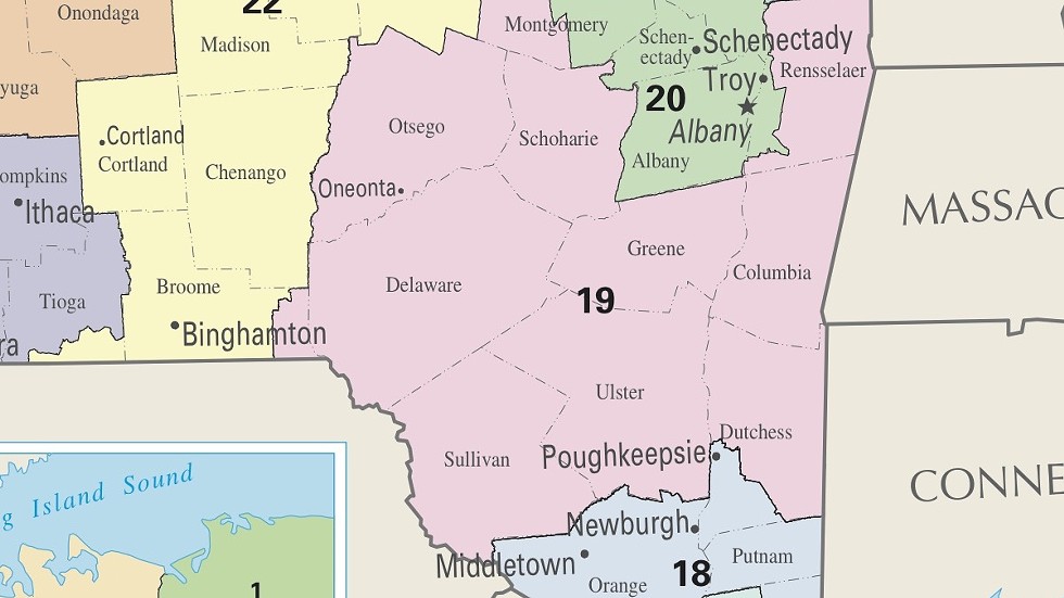 Detail from a map of New York State's Congressional districts.