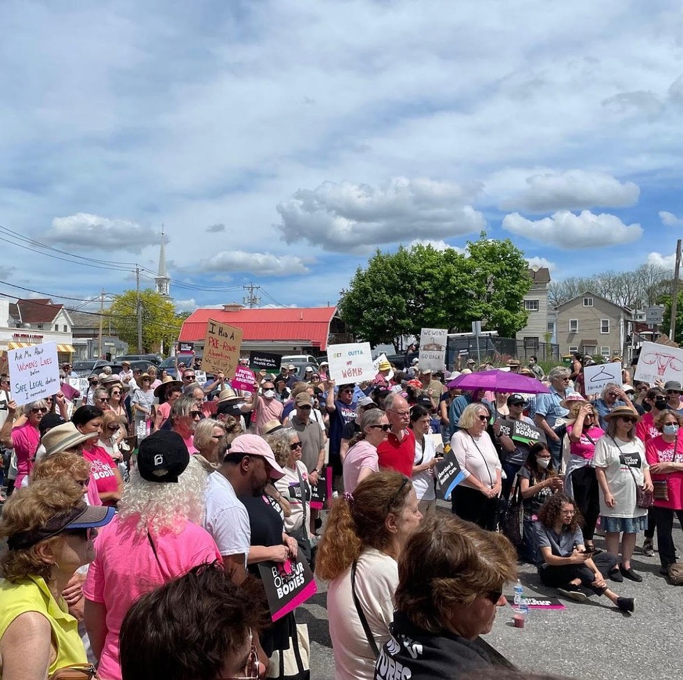 Abortion rights advocates rally in Hudson on May 14.