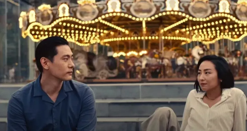 Teo Yoo and Greta Lee in Celine Song's Past Lives. Song has been nominated for the Best Original Screenplay Oscar.